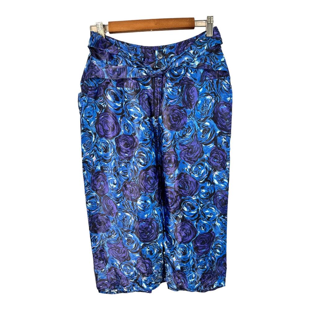 Benellon Womens Midi Pencil Skirt Made in Italy size 42 Floral Blue Rose